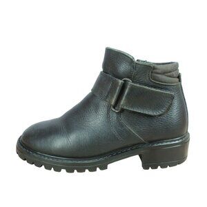 LL Bean Black Leather Side Zip Chunky Heel Combat Boots Size 7 M